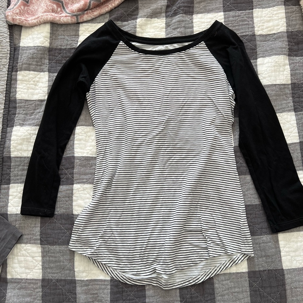 Black White Striped Baseball 3/4 Sleeve Tee